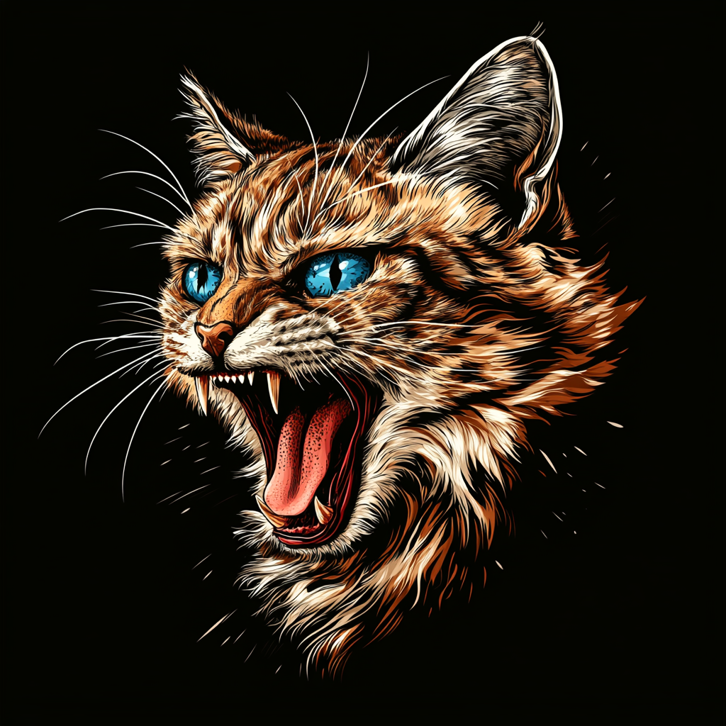 A Colorful Aggressive Cats Portrait on T-shirt