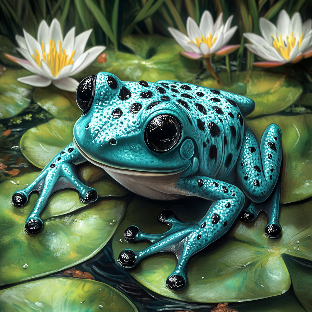 A Colorful Cartoon Frog by a Pond