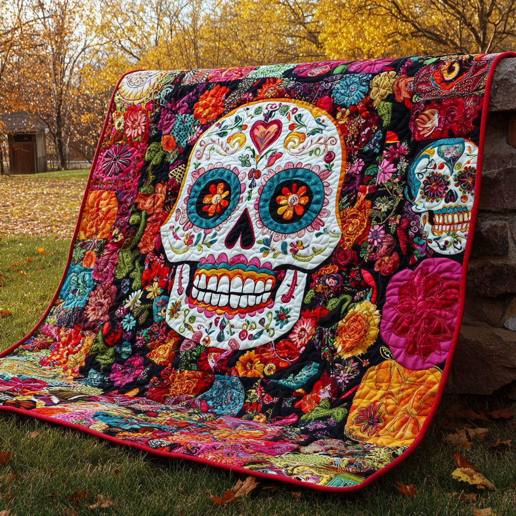 A Colorful Dia de los Muertos Folk Art Quilt