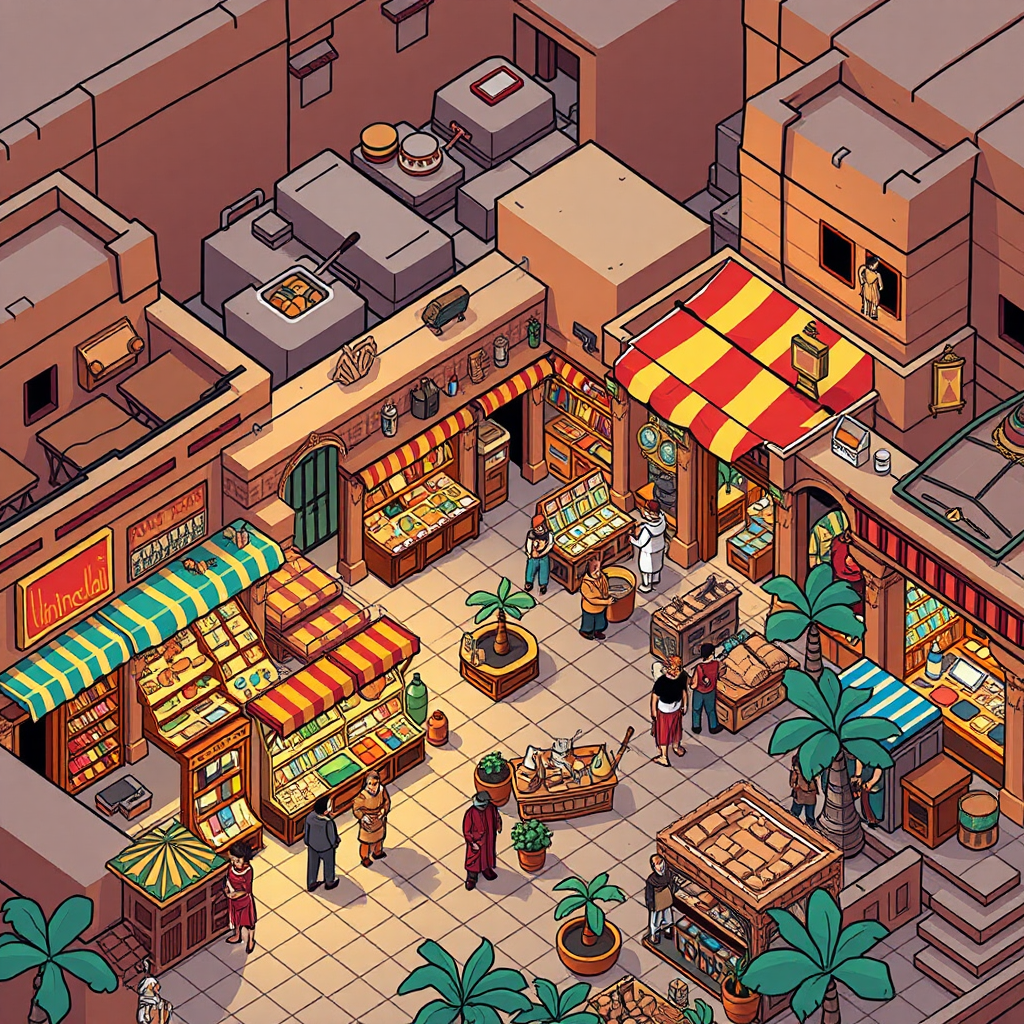 A Colorful Egyptian Market Scene in Cartoon Style