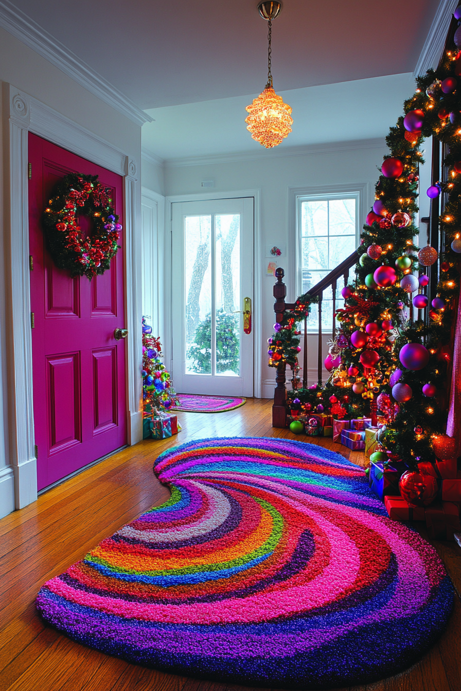 A Colorful Festive Christmas Apartment Entryway