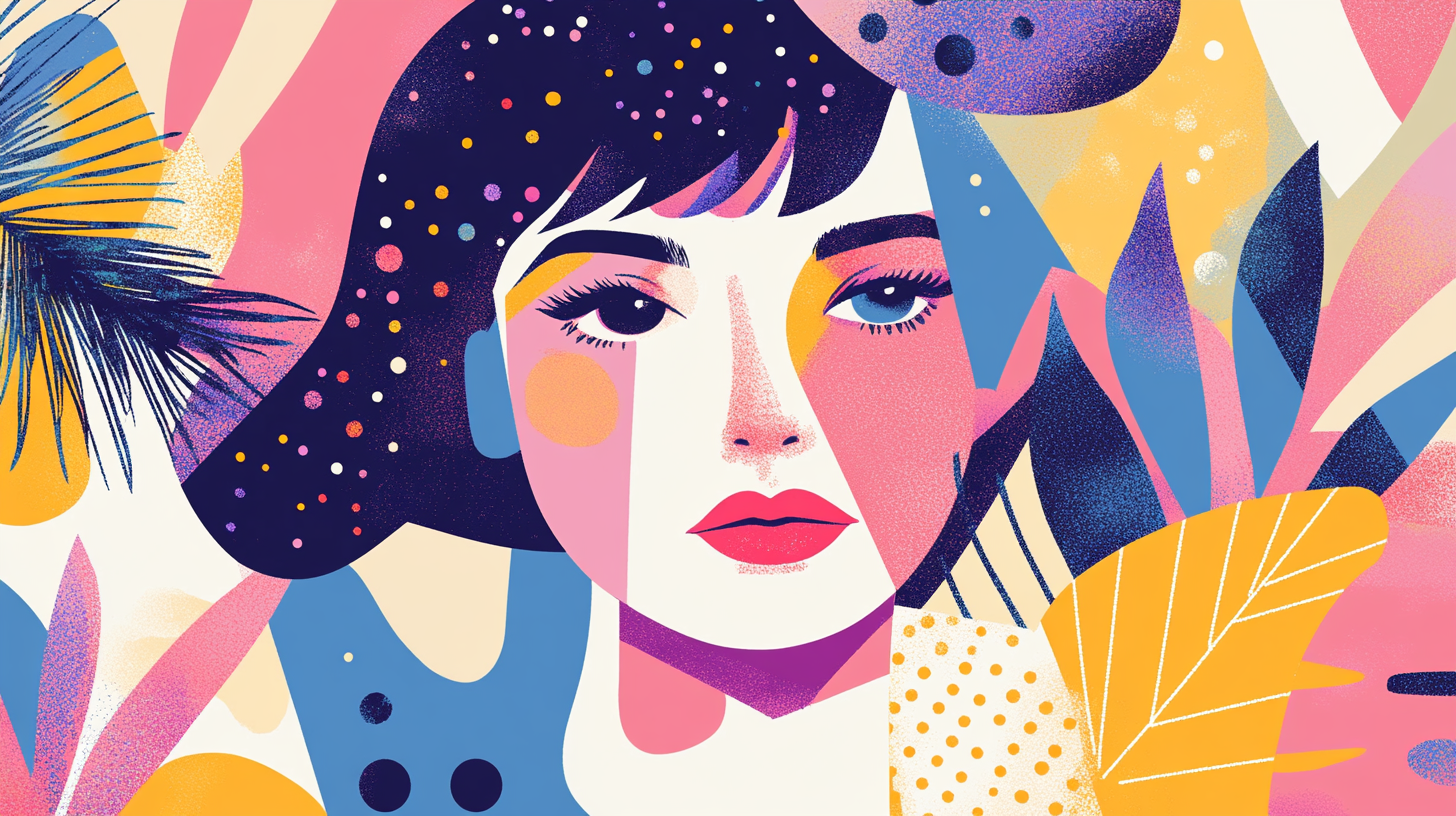 A Colorful Geometric Composition in Pink, Blue, and Purple