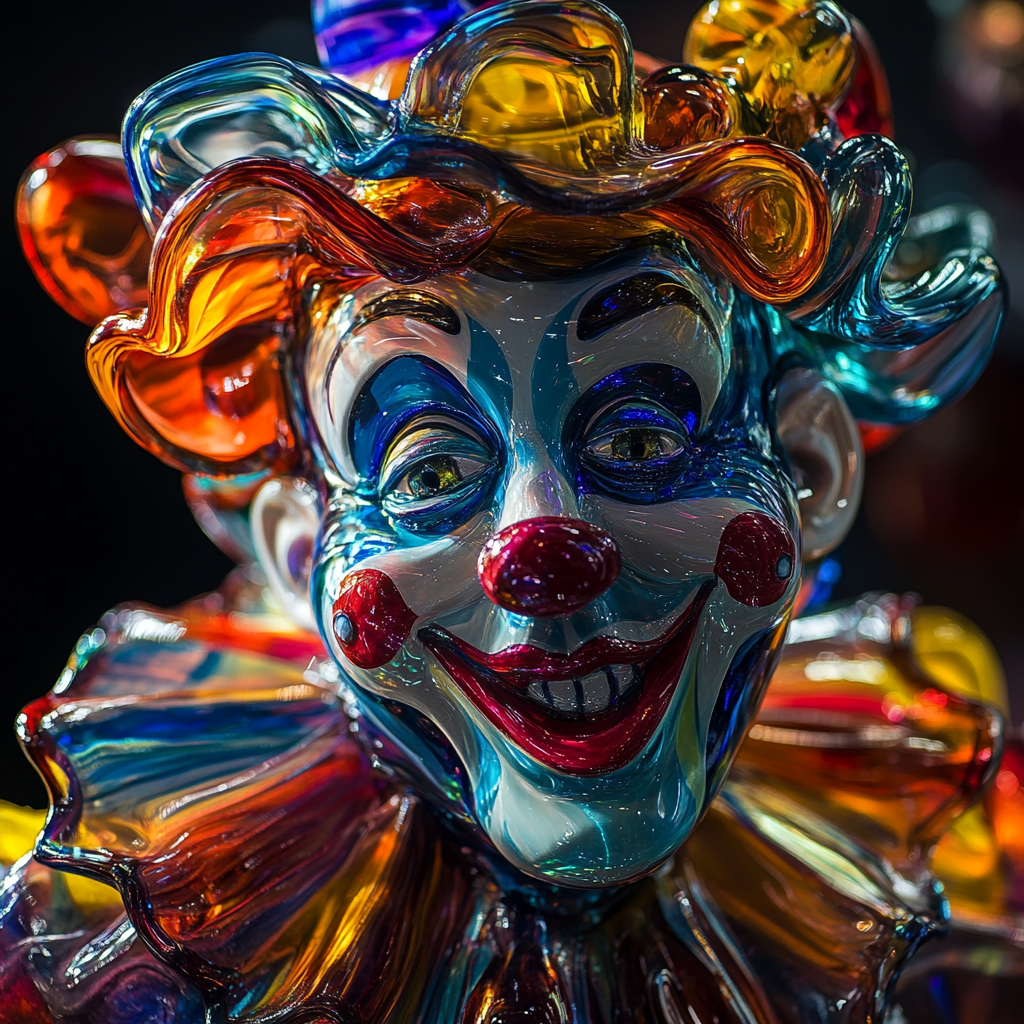 A Colorful Glass Clown Statue in Daylight Spotlight