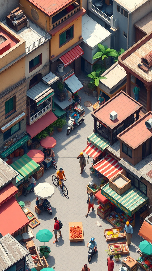 A Colorful Old Market in Mumbai City, Isometric View.