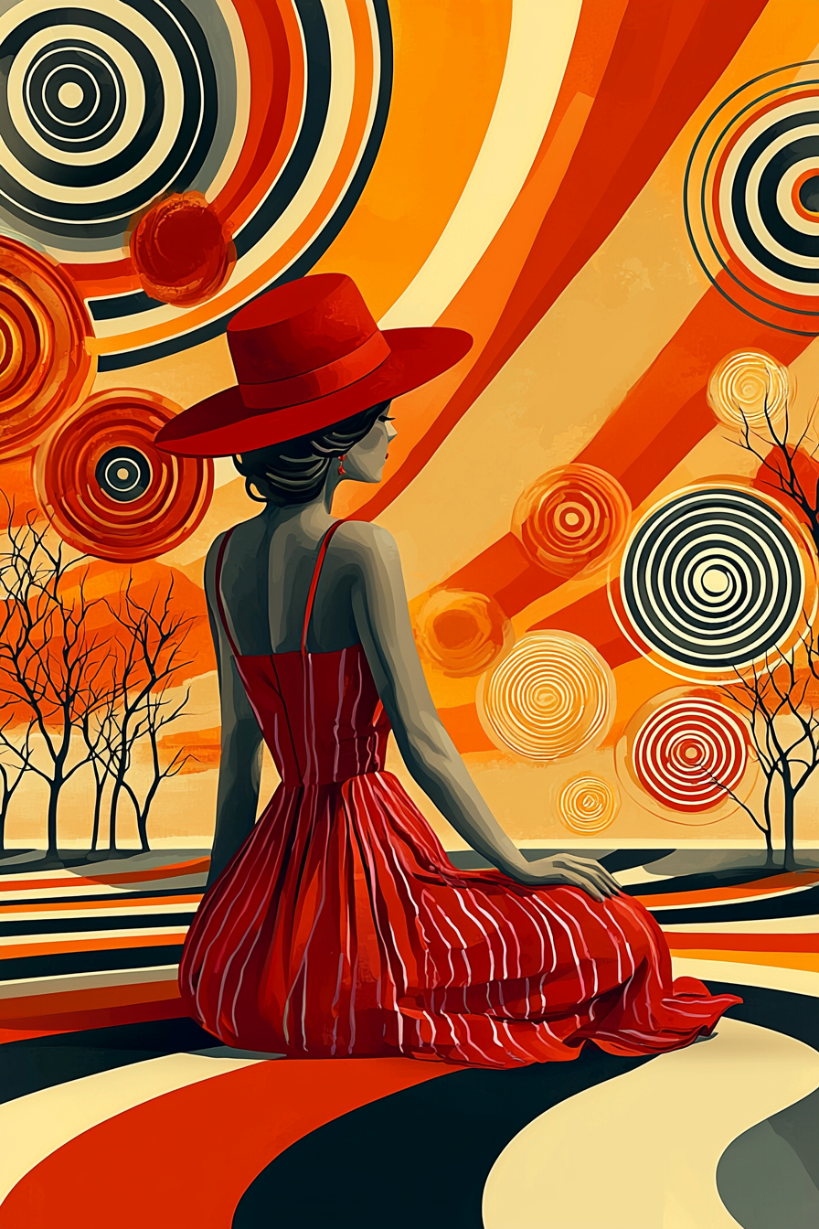 A Colorful Op Art Woman in Red 