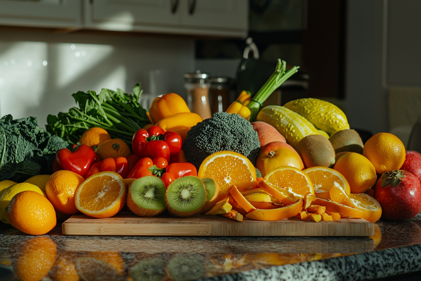 A Colorful Variety of Fresh Produce on Counter