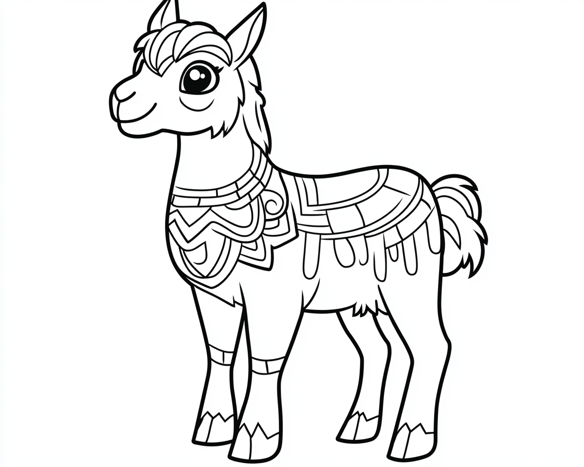 A Coloring Page of a Cute Mexican Llama