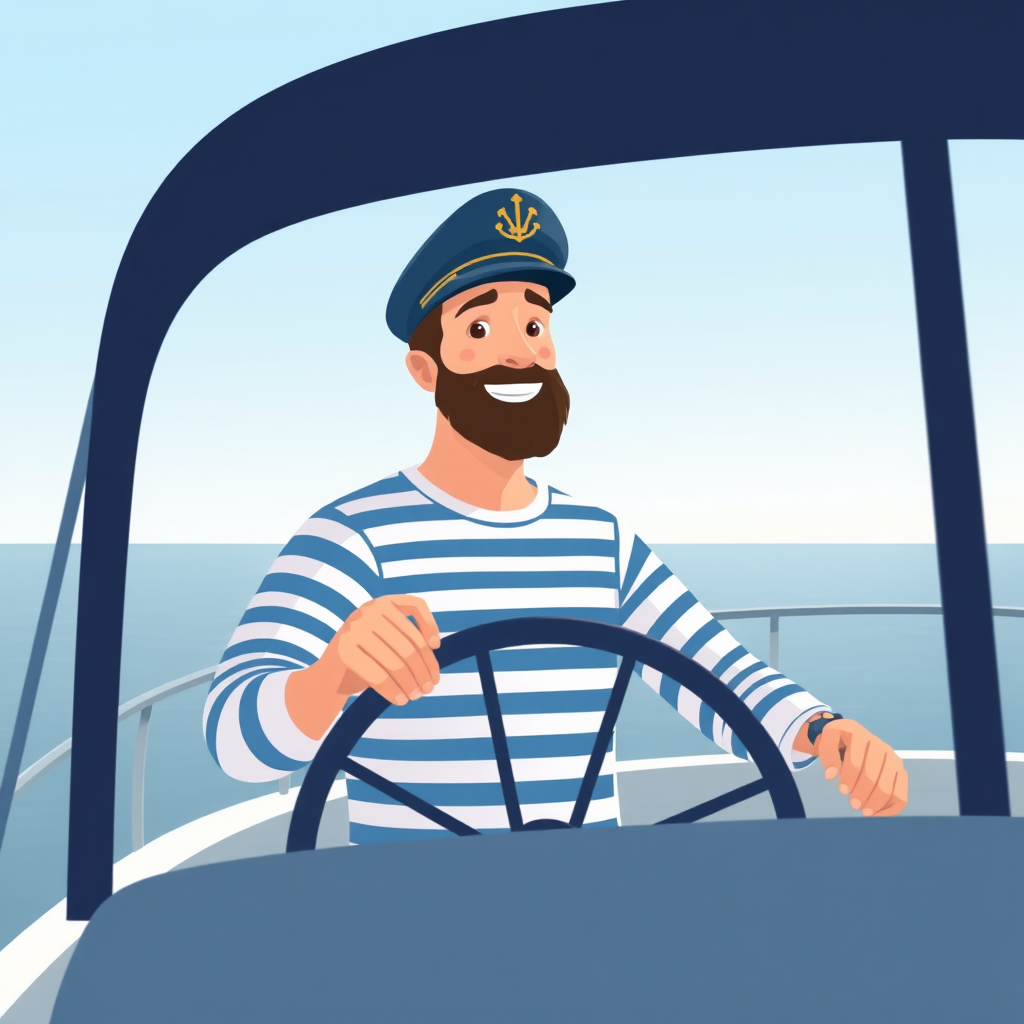 A Confident Captain at Sea: Minimalistic Animation.