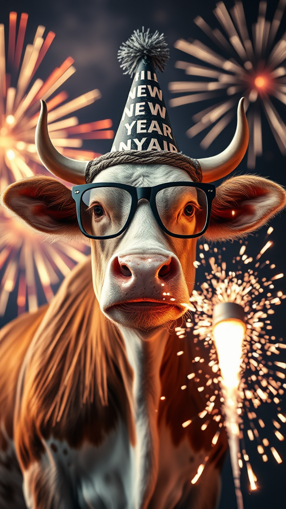 A Cool Cow Celebrating New Year's Eve
