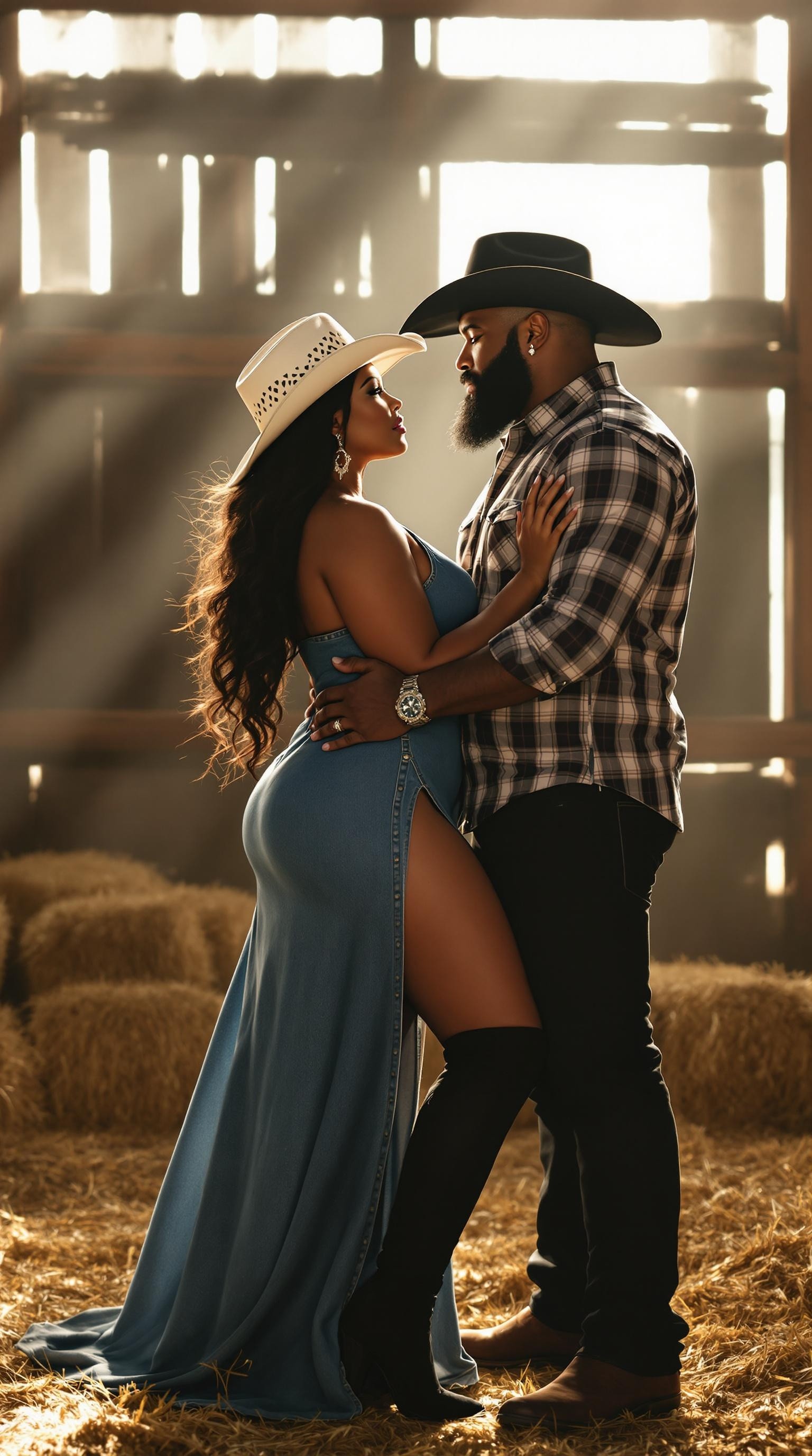 A Countryside Romance: Embrace in a Rustic Barn