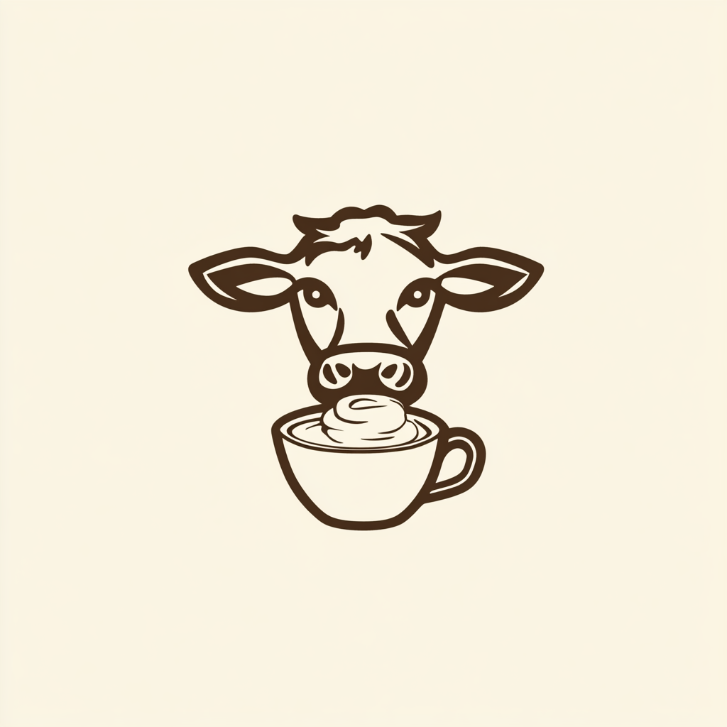 A Cow Eating Yogurt Logo Design in Brown