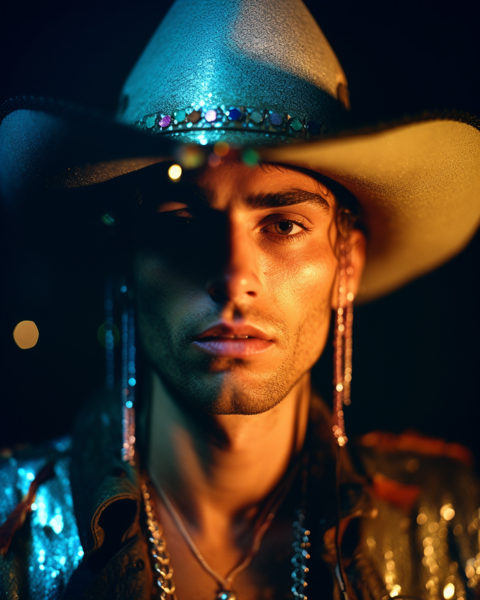 A Cowboy Raver in Desert with Face Gems