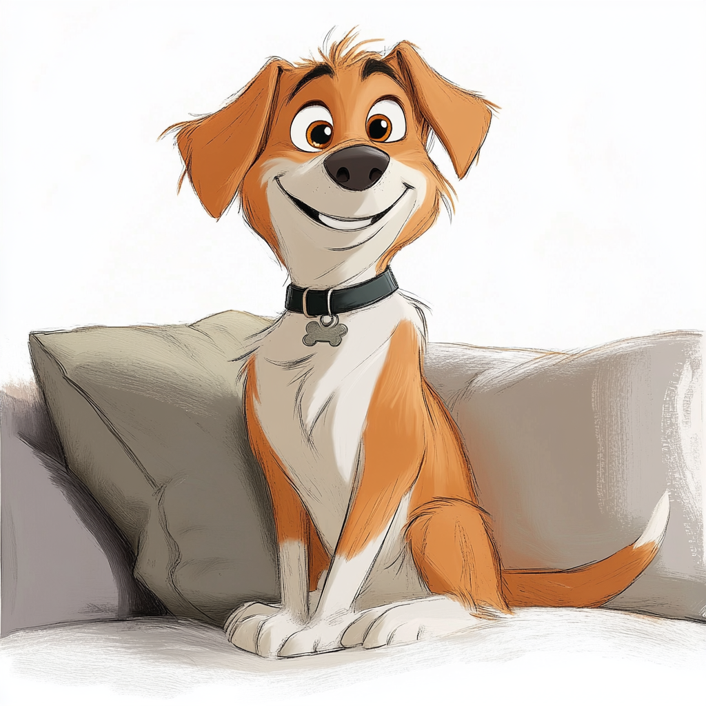 A Cozy, Attentive Pixar-Styled Dog on Couch