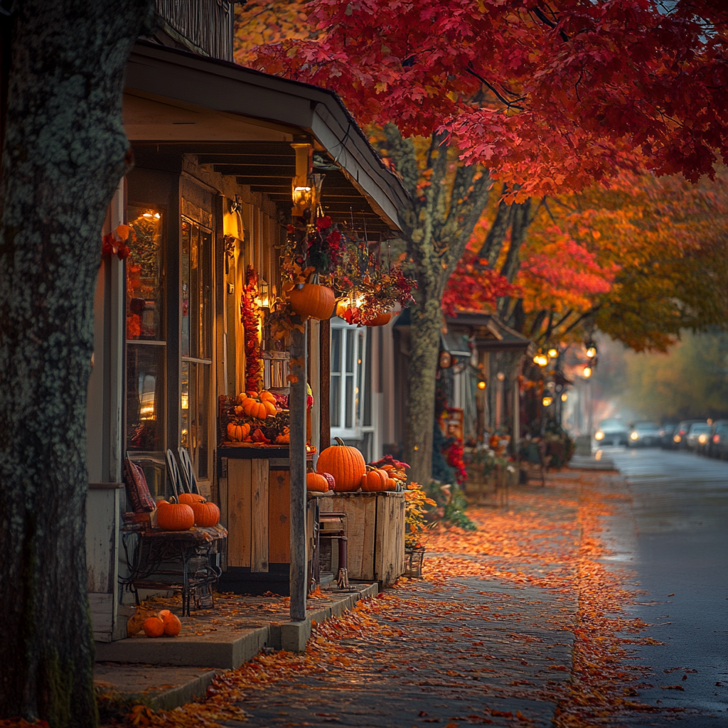 A Cozy Autumn Evening on Small-town Street