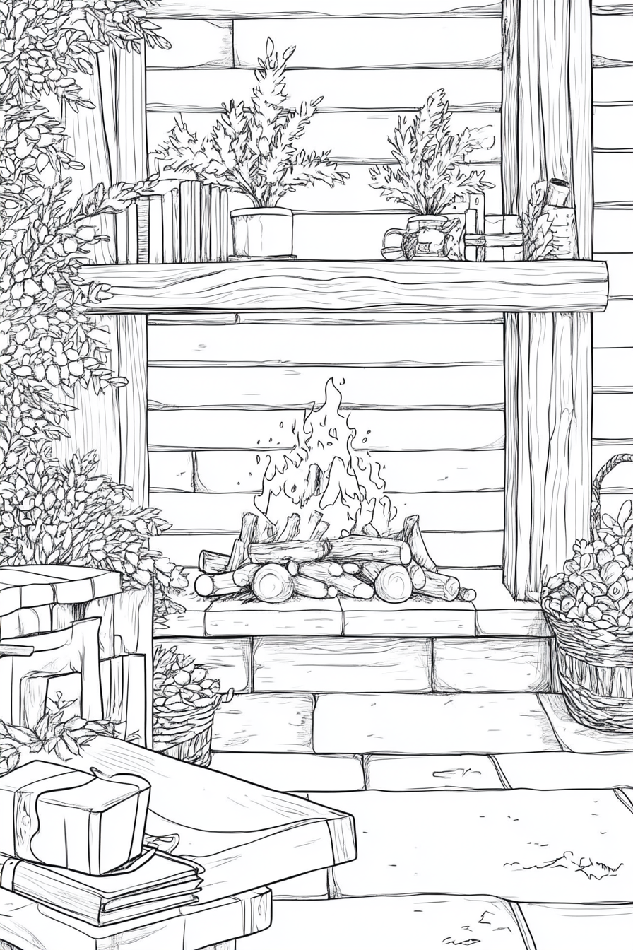 A Cozy Cabin Scene Coloring Page