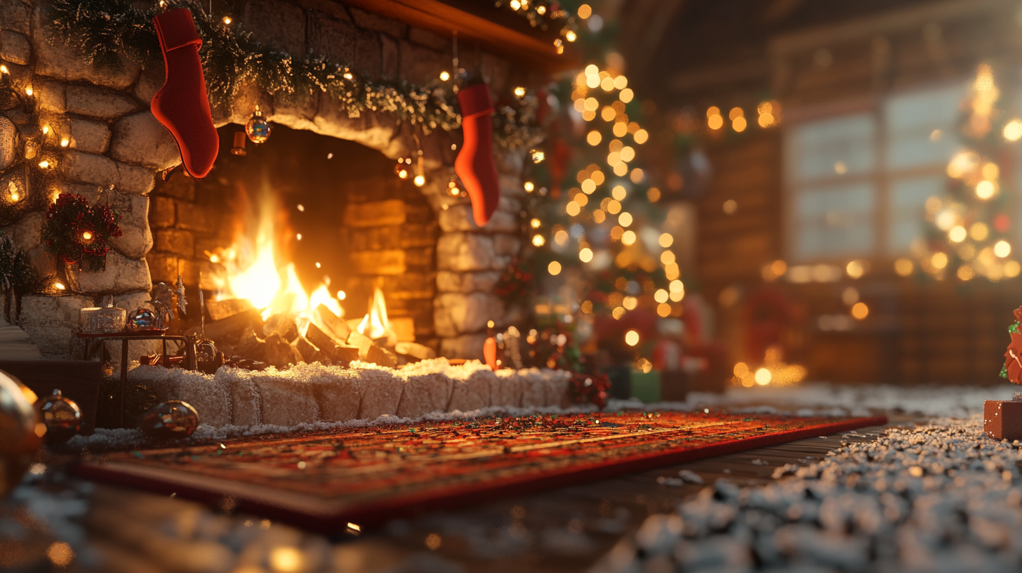 A Cozy Christmas Living Room Fireplace Scene