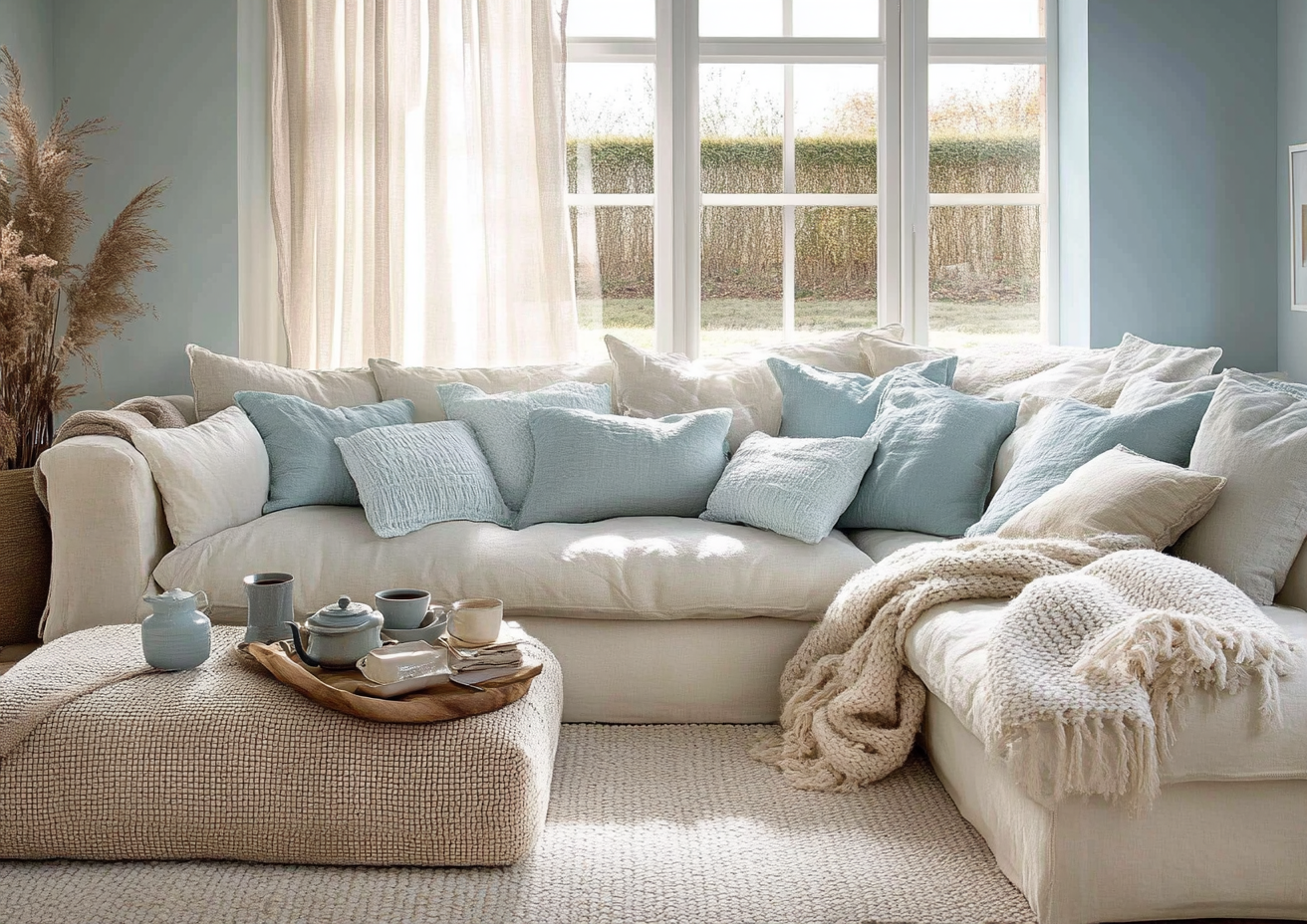 A Cozy Living Room with Sea-Theme Decor