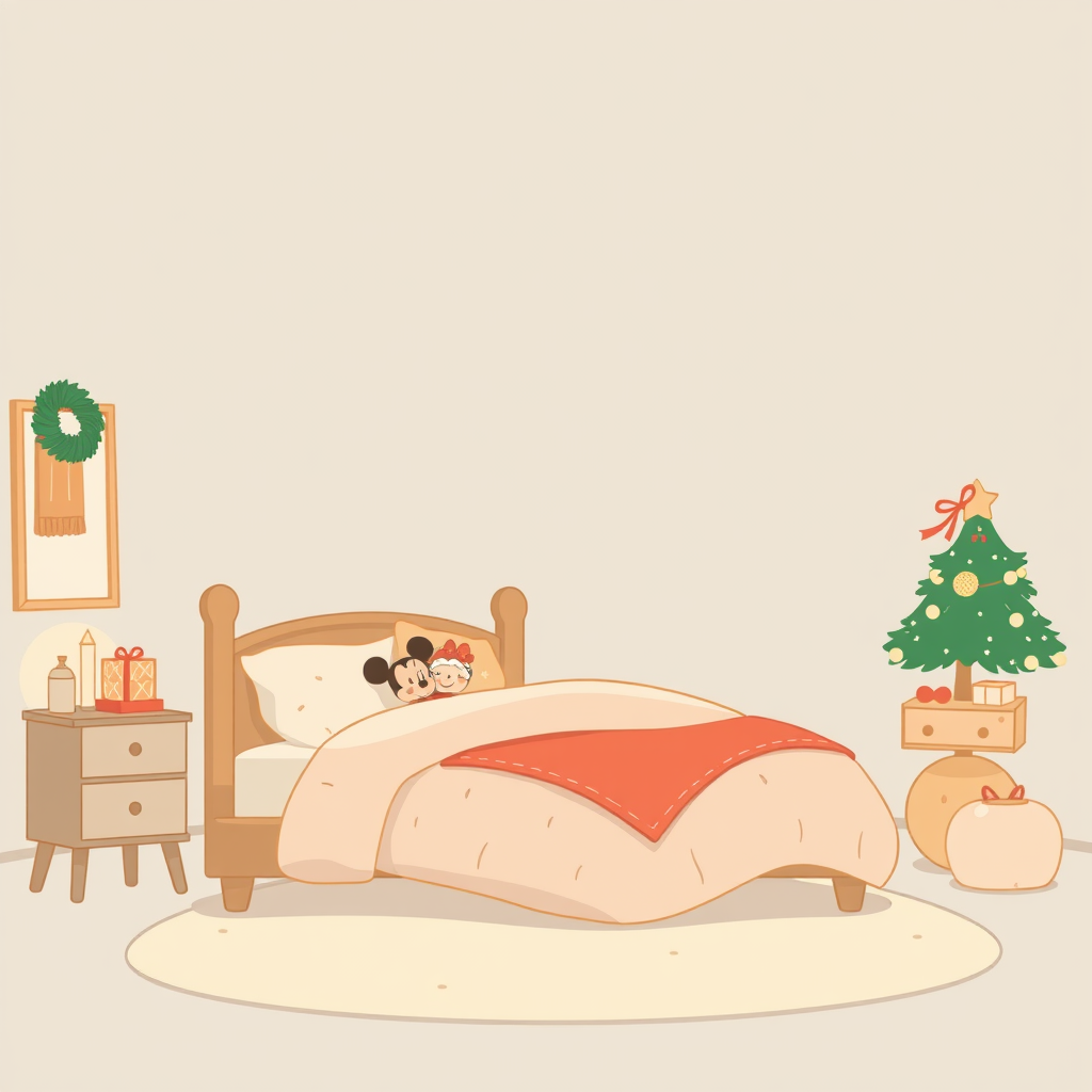 A Cozy Minimalist Christmas Bedroom Cartoon