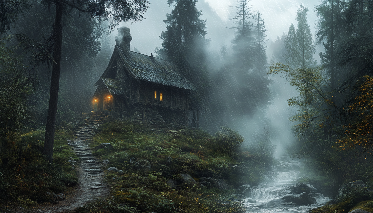 A Cozy Outpost in a Rainy, Dark Forest