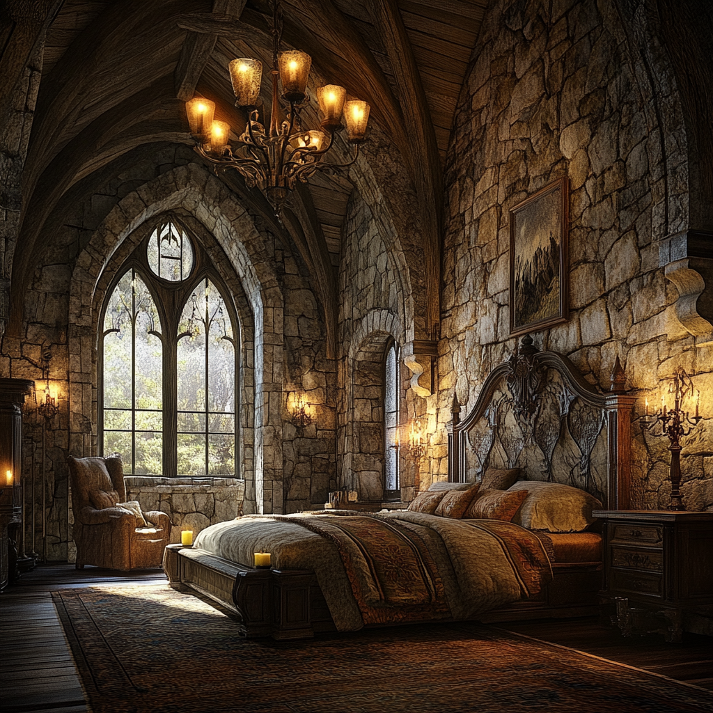 A Cozy Stone Gothic Cottage Lit by Candlelight