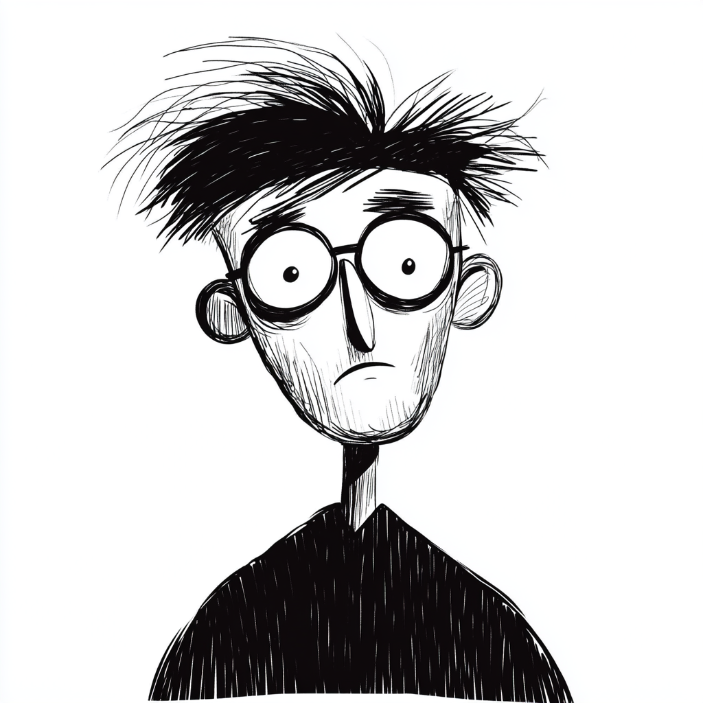 A Crazy Professor Portrait in Simple, Whimsical Style