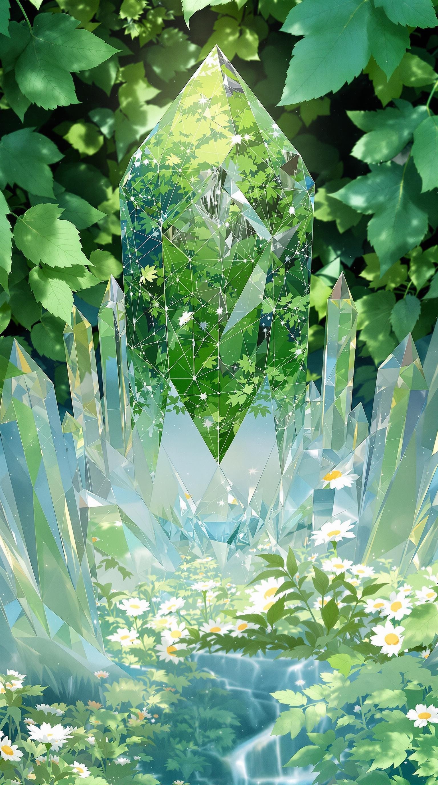 A Crystalline Grid Over Green Leafy Landscape