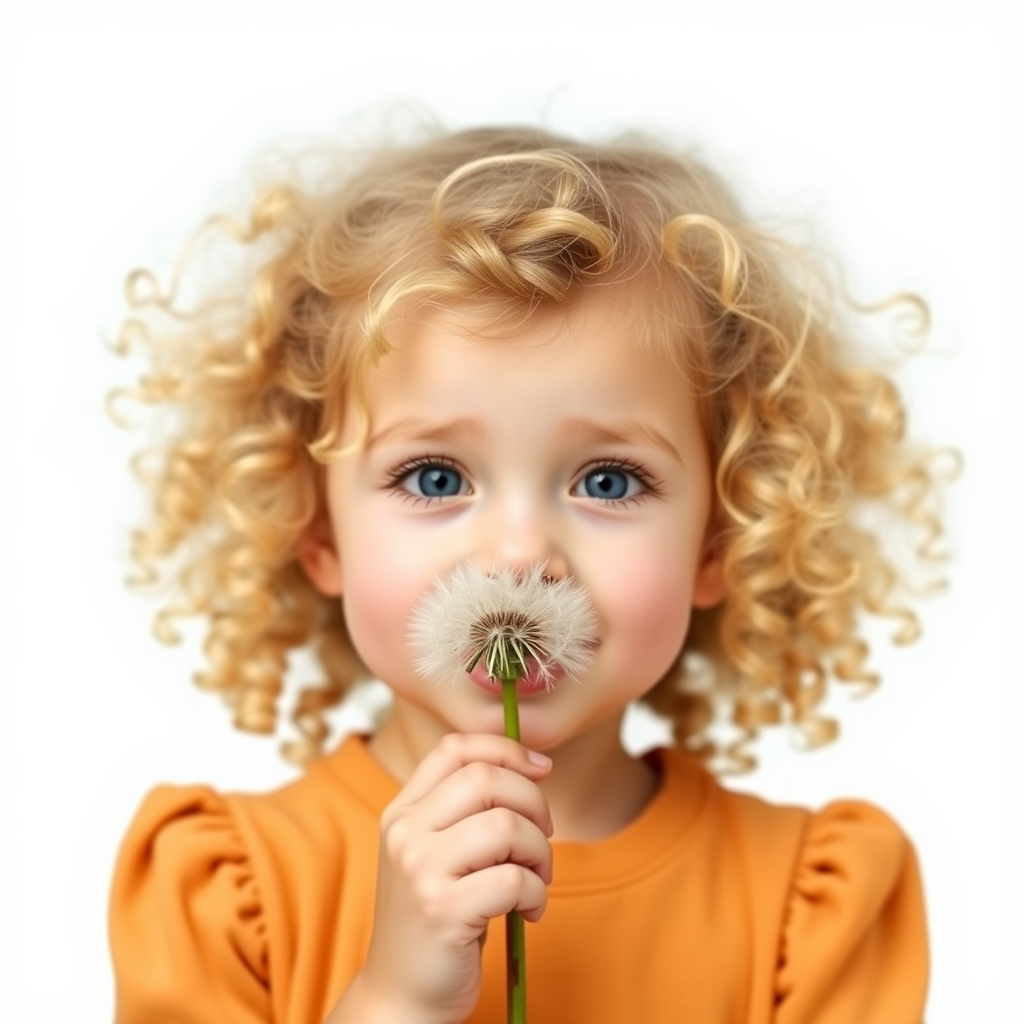 A Curly Girl Smiling and Blowing Dandelion
