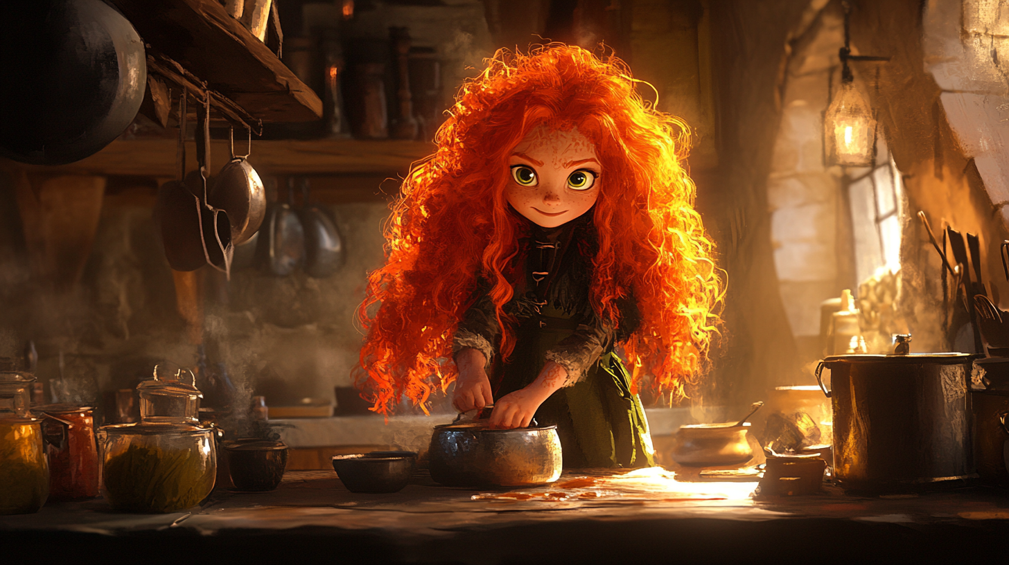 A Cute Barbarian Halfling Cooks in Medieval Kitchen