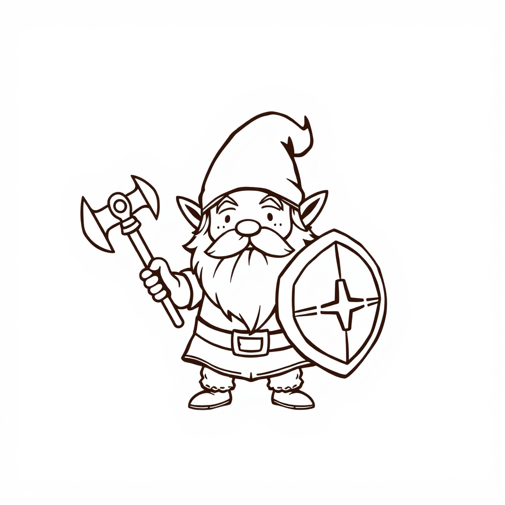 A Cute Cartoon Dwarf with Shield and Axe
