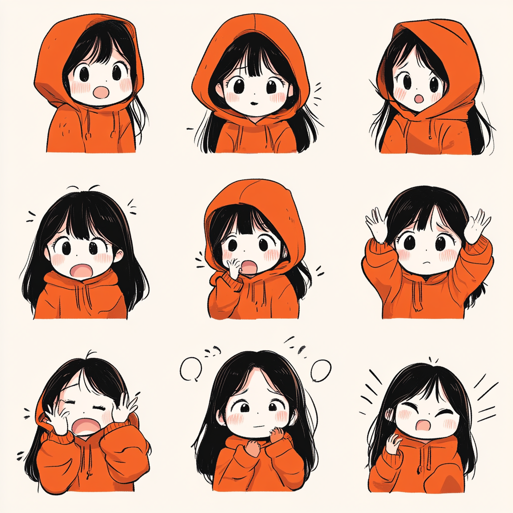 A Cute Chinese Girl Expresses Emotions Playfully