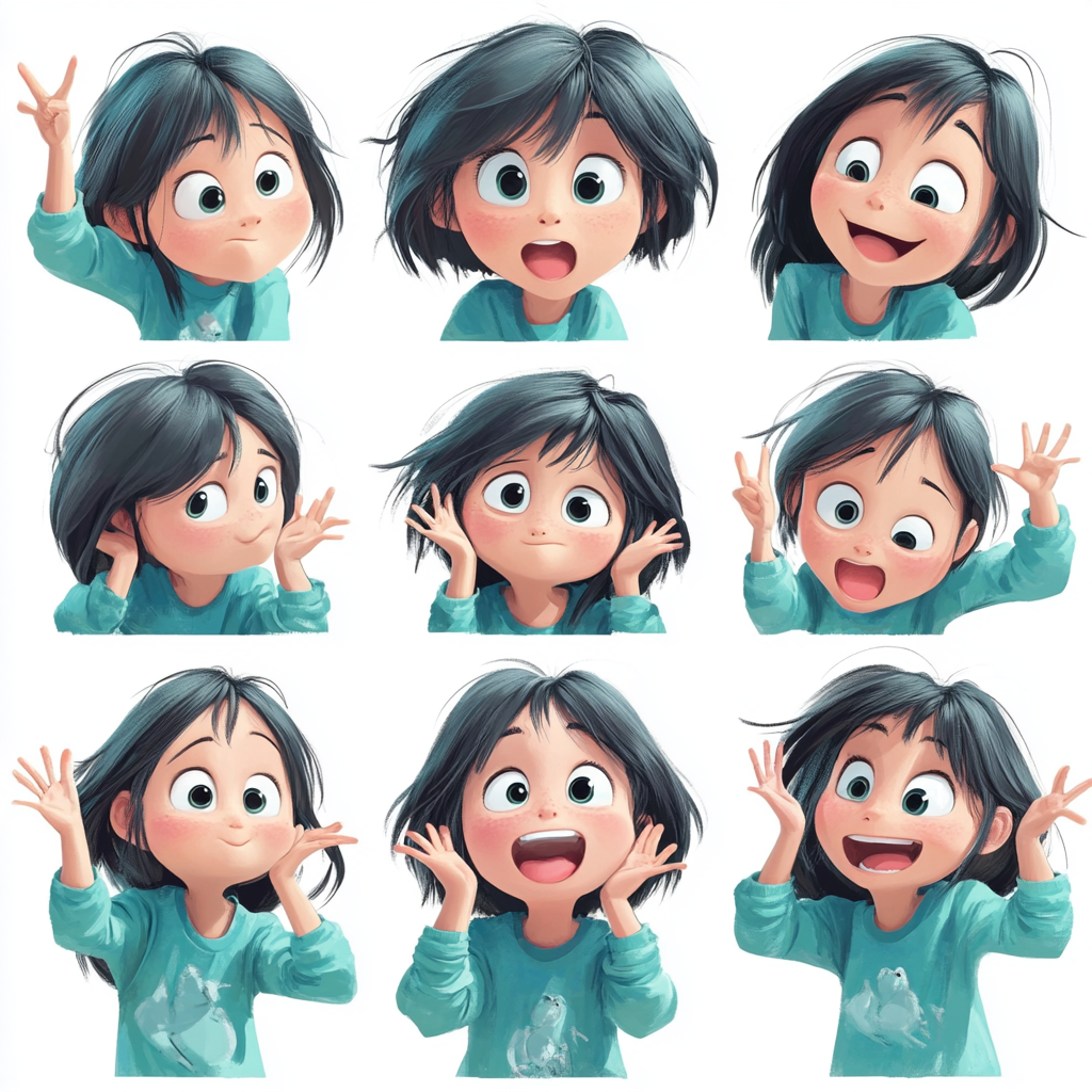 A Cute Chinese Girl in Playful Expressions