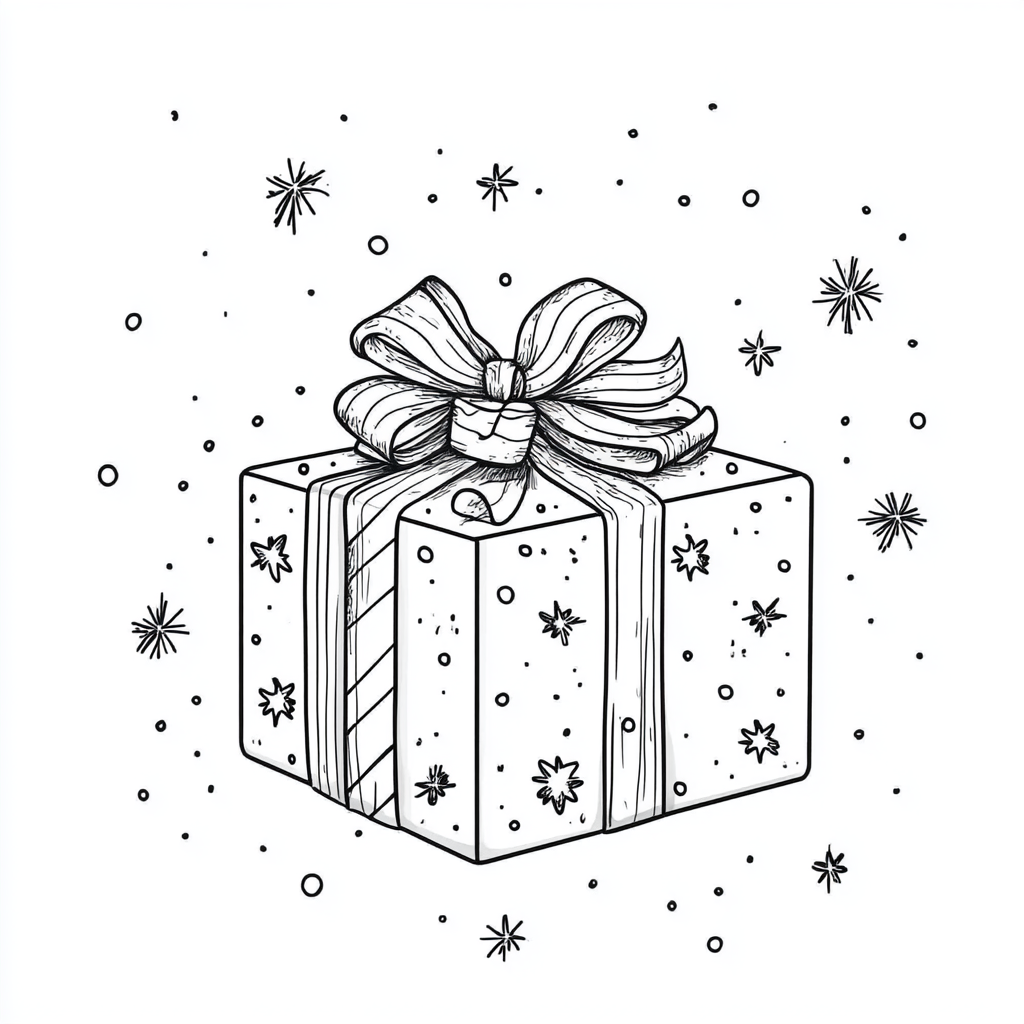 A Cute Christmas Present Coloring Page for Kids