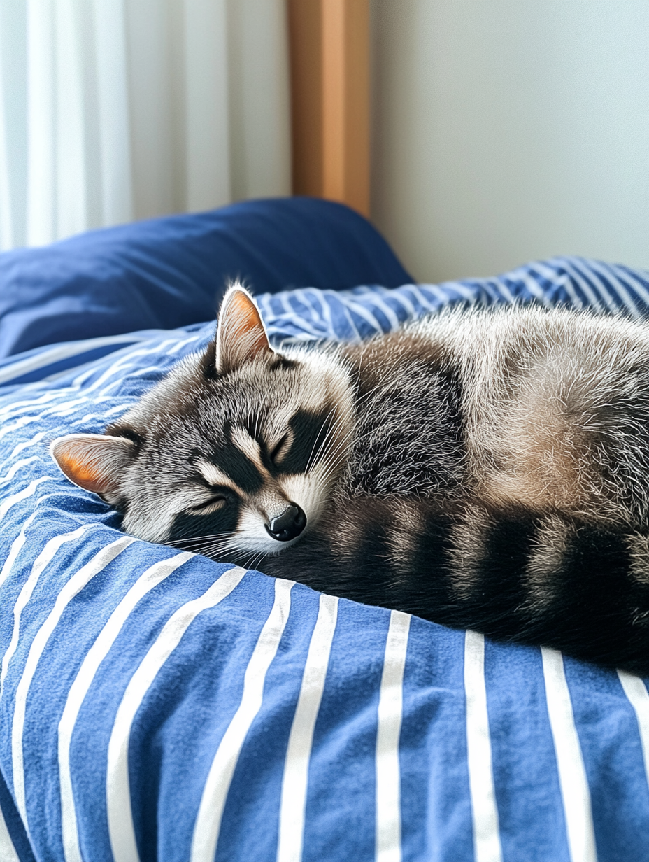 A Cute Duck Raccoon Napping in Sunlight