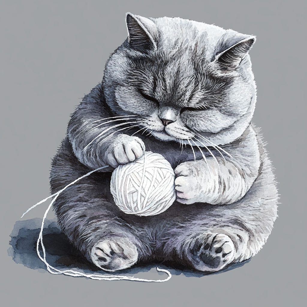 A Cute Fat Gray British Cat Playing Joyfully