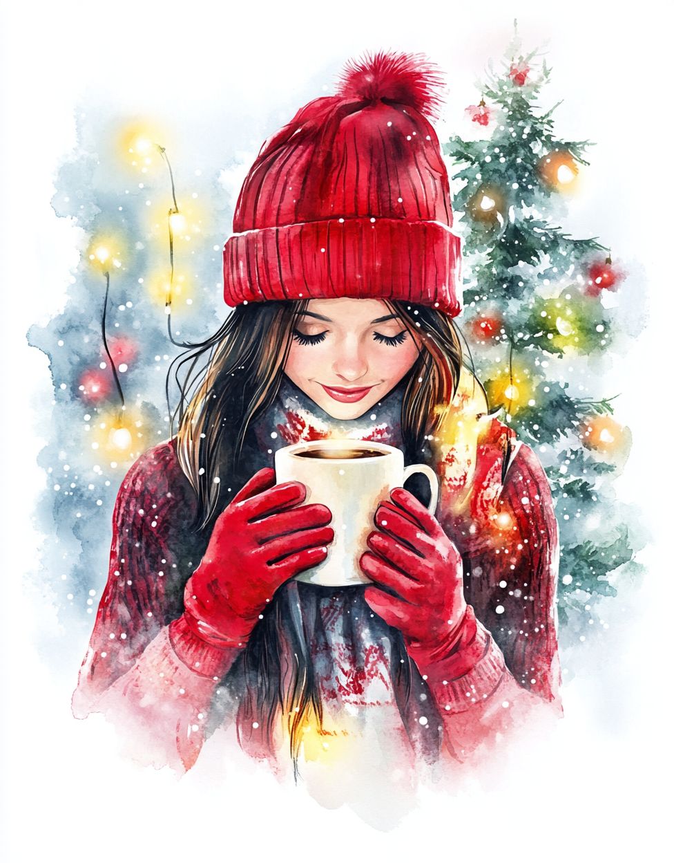 A Cute Girl in Red Hat, Christmas Theme