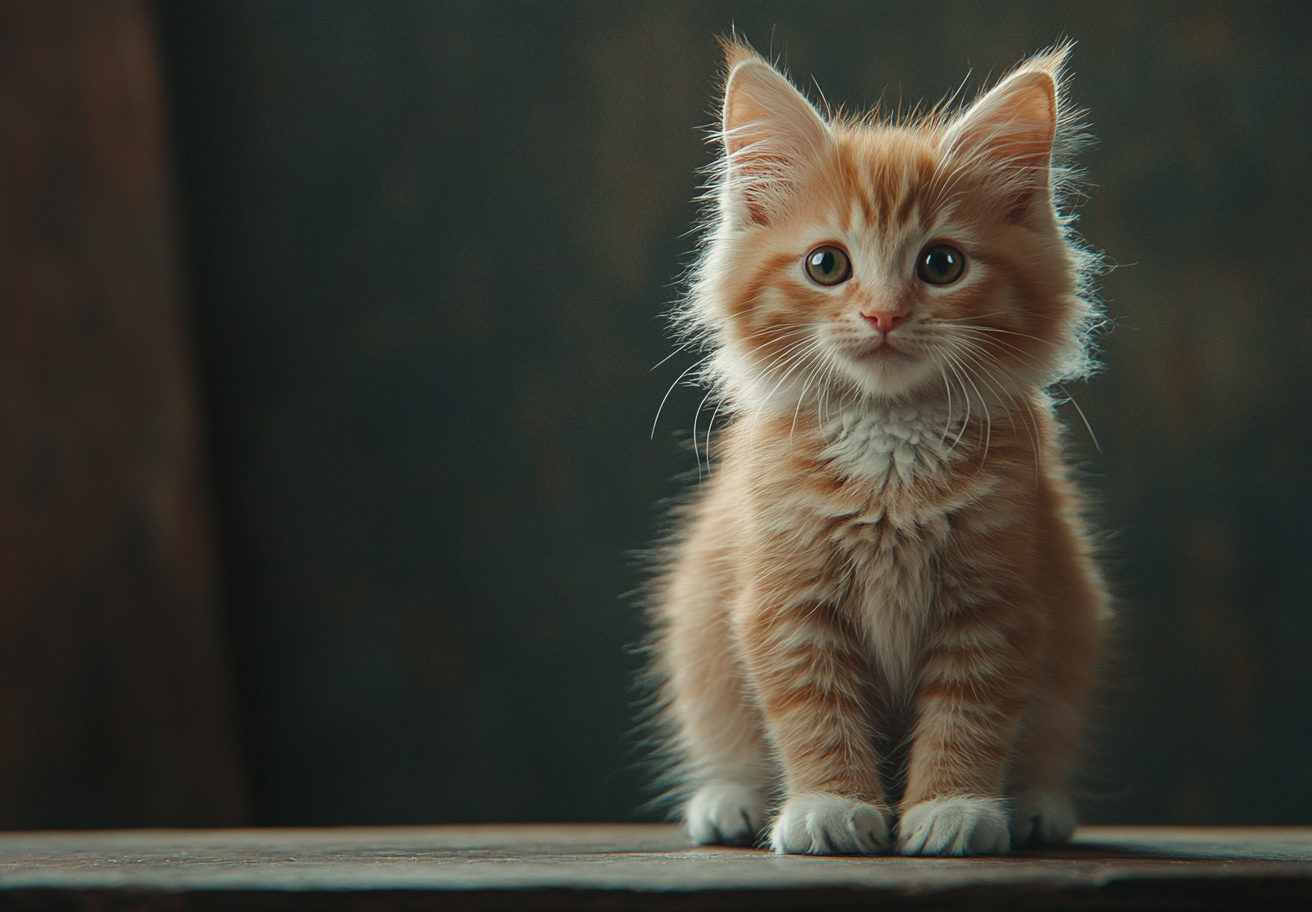 A Cute Kitten Sitting on a Table