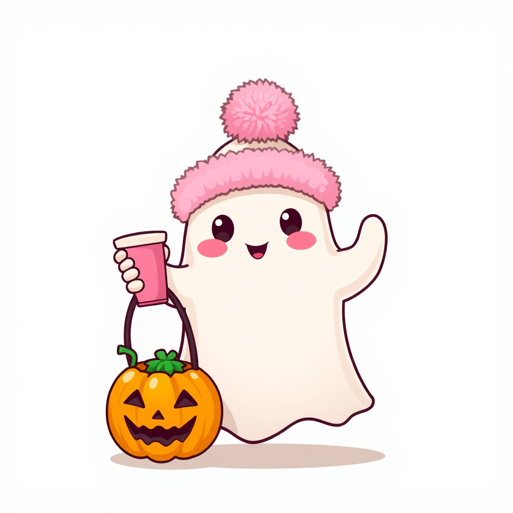 A Cute Orange Ghost with a Stanley Cup