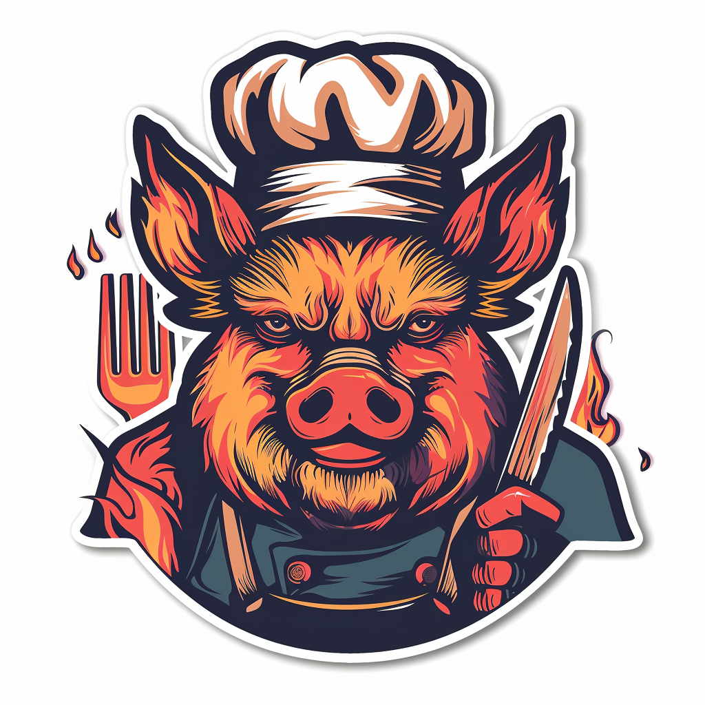 A Cute Pig Chef Logo with Fiery Colors