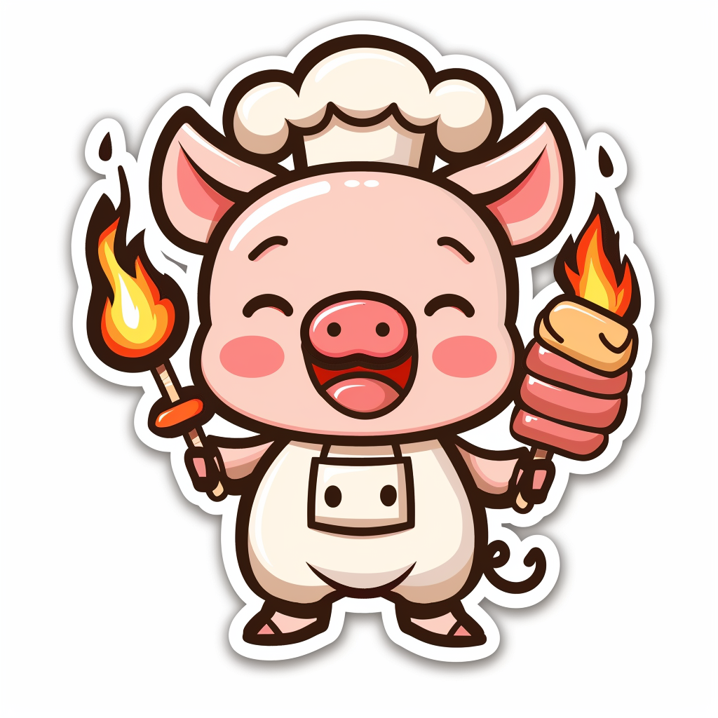 A Cute Pig Chef with Pork Satay Sticker