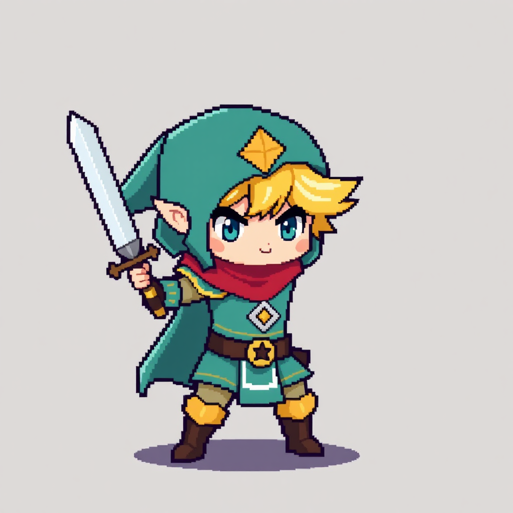 A Cute Pixelated Hero Holding a Sword