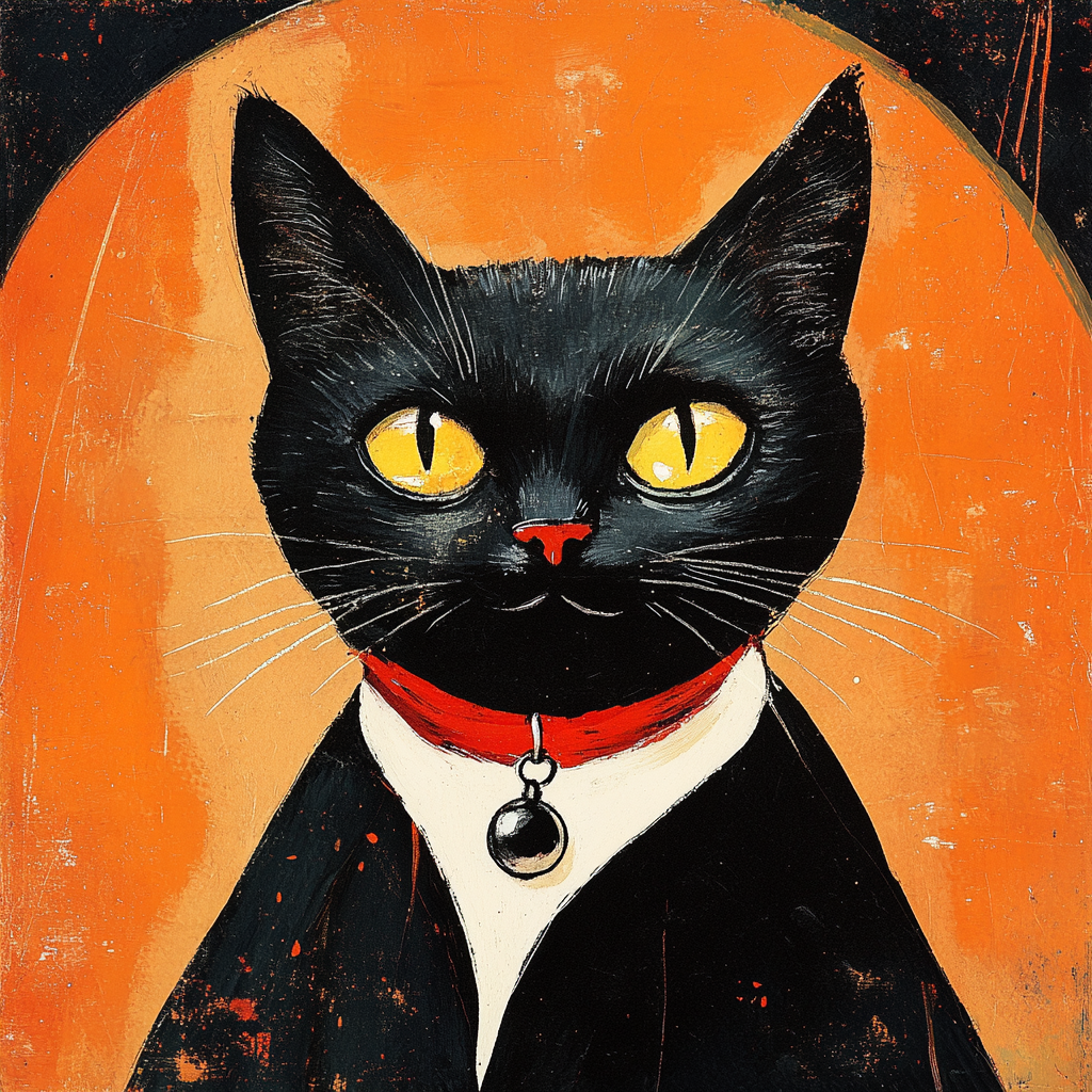 A Cute Vintage Halloween Cat Dressed as Vampire