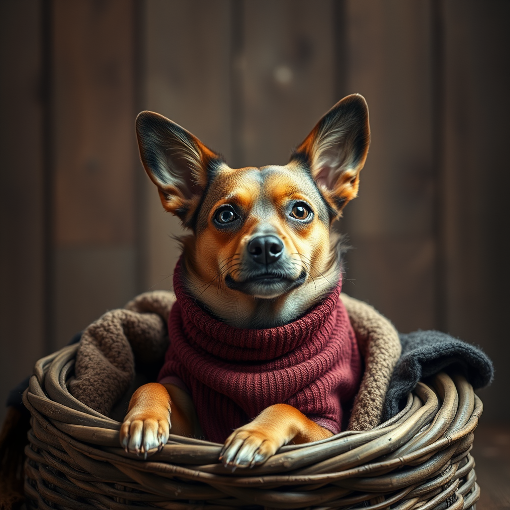 A Dachshund in Santa Costume on Wooden Sleigh