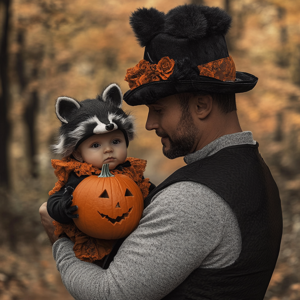 A Dad and Baby costumed for Halloween