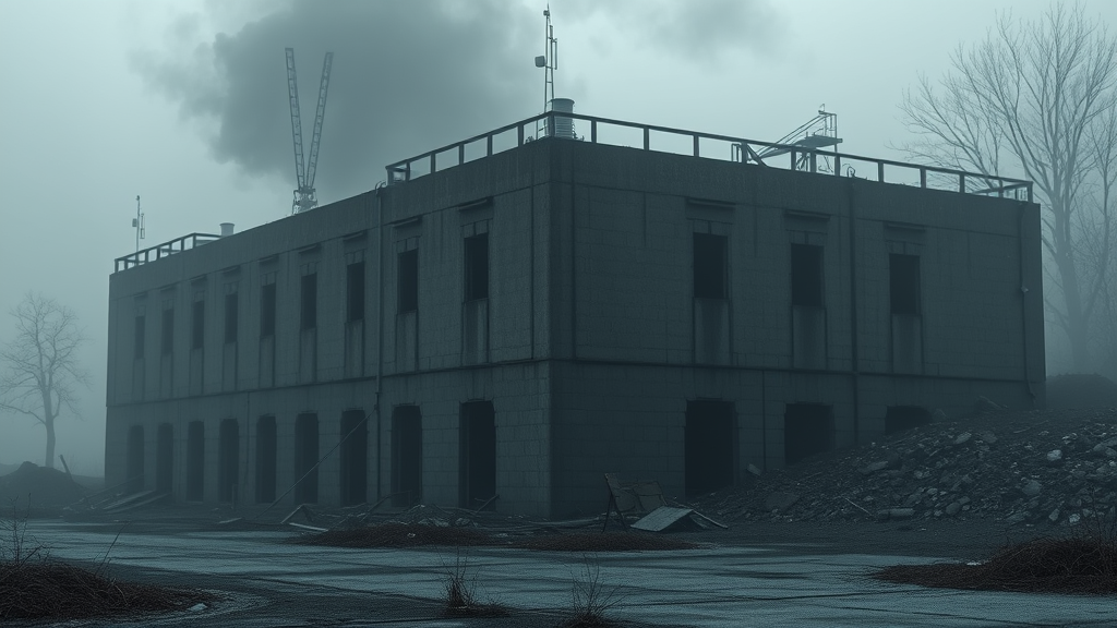 A Damaged WWII Bunker in Foggy Dystopian Setting