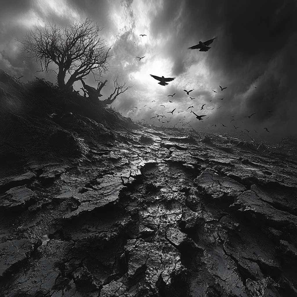 A Dark, Gothic Landscape with Rotting Dead Trees