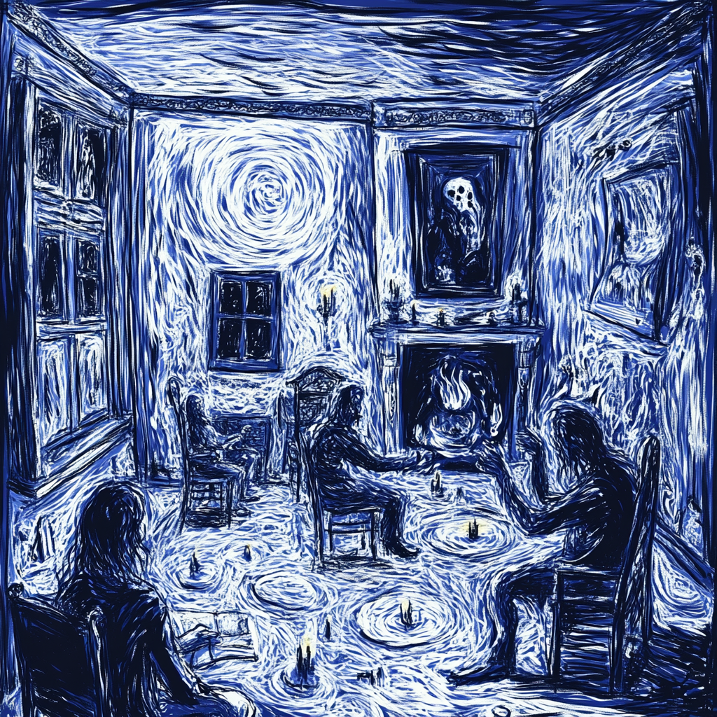 A Dark Blue Seance Doodle in Haunted House