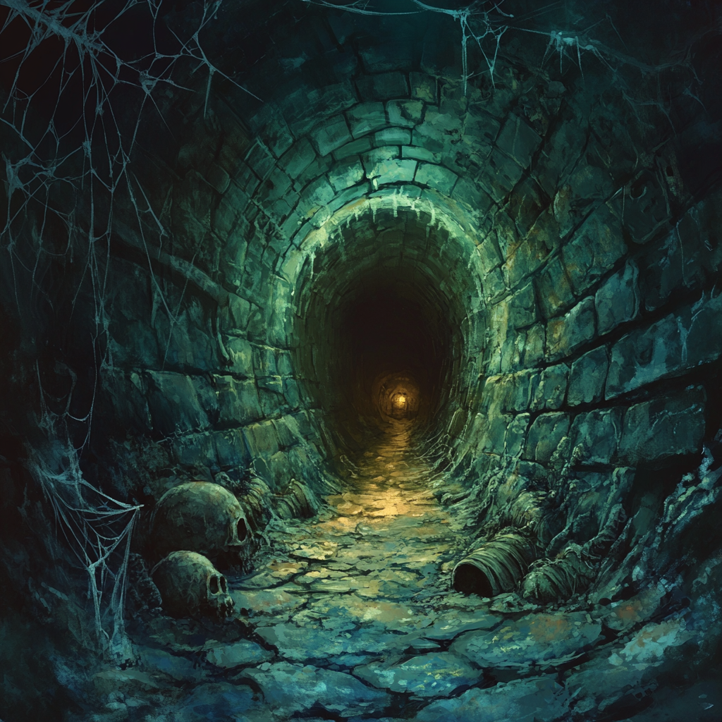 A Dark Sewer Tunnel Leading to Monster Lair