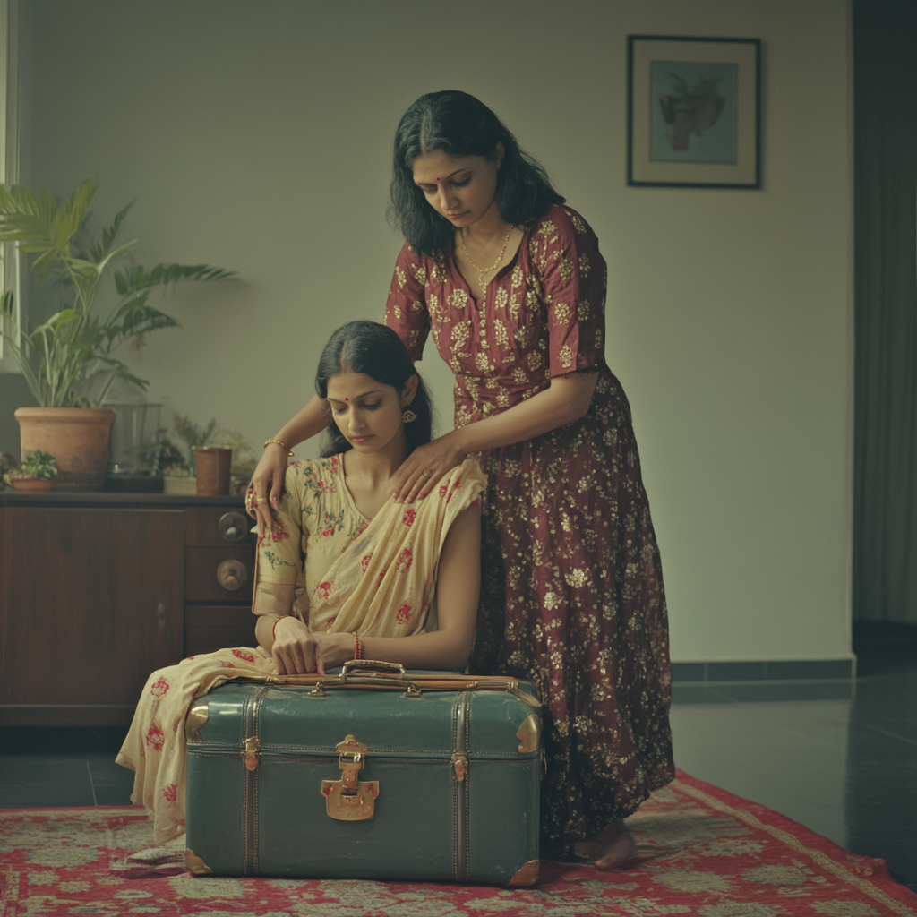 A Daughter packing her suitcase with mother's love