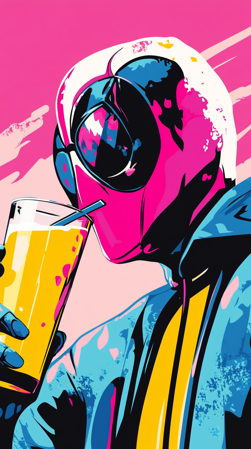 A Deadpool Drinking Lemonade in Pop Art Style