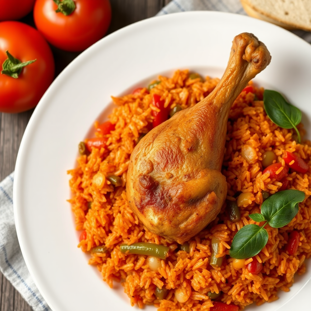 A Delicious Plate of Jollof Rice with Chicken